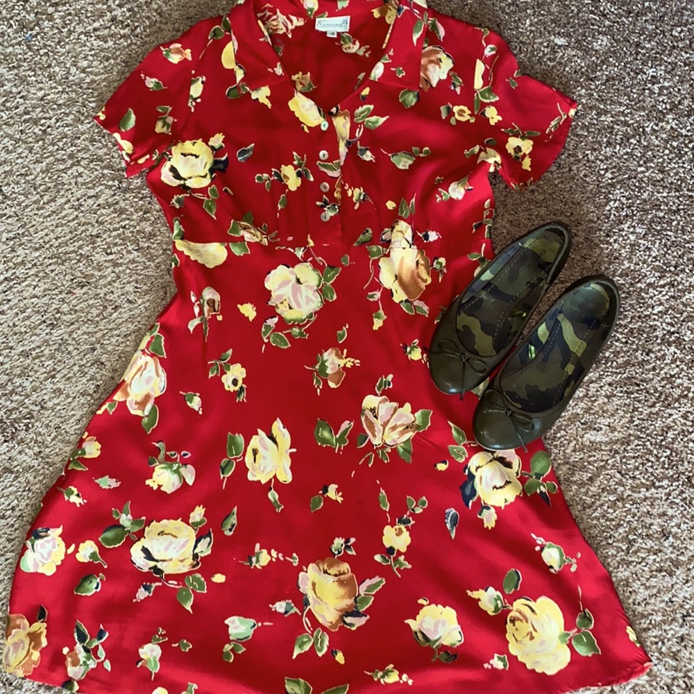 Vintage Francisco B short sleeve red floral dress